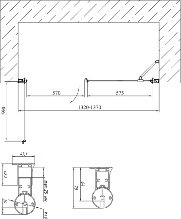 дверь для душевой кабины в нишу vegas glass ep-f-2 135 01 10 профиль белый, стекло сатин
