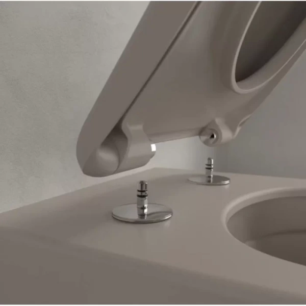 сиденье для унитаза villeroy & boch antao 8m67s1am с микролифтом, быстросъемное, цвет almond, петли хром