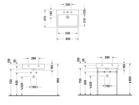 раковина подвесная 60 см duravit vero 04546000001