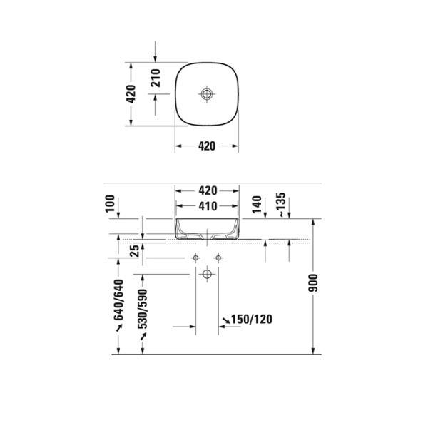 duravit zencha раковина накладная 42х42х14 см, без отв под смеситель, белая глянцевый