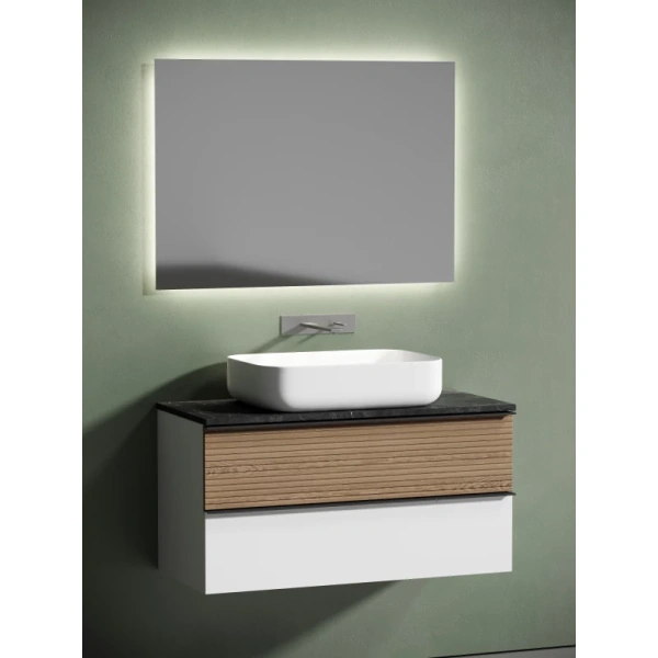 тумба с раковиной sancos delta dl100w + tt100a1 + cn5004 100 см, подвесная, со столешницей, светлый дуб/белый матовый