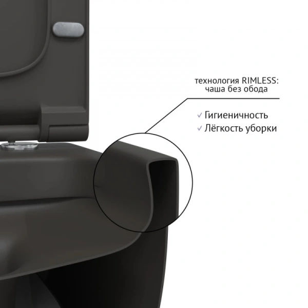 унитаз подвесной berges ego xl 083218 безободковый, с сиденьем микролифт, антрацит матовый
