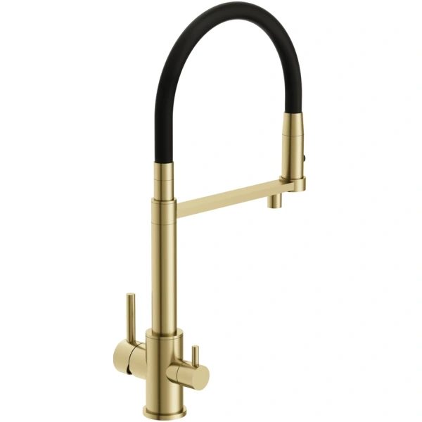смеситель для кухни cersanit zen a68251 с подключением к фильтру, гибким изливом, золотой матовый/черный смеситель для кухни cersanit zen a68251 с подключением к фильтру, гибким изливом, золотой матовый/черный