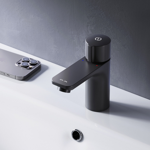 смеситель для раковины am.pm x-joy f85a02522 нажимной, touchreel, цвет черный матовый