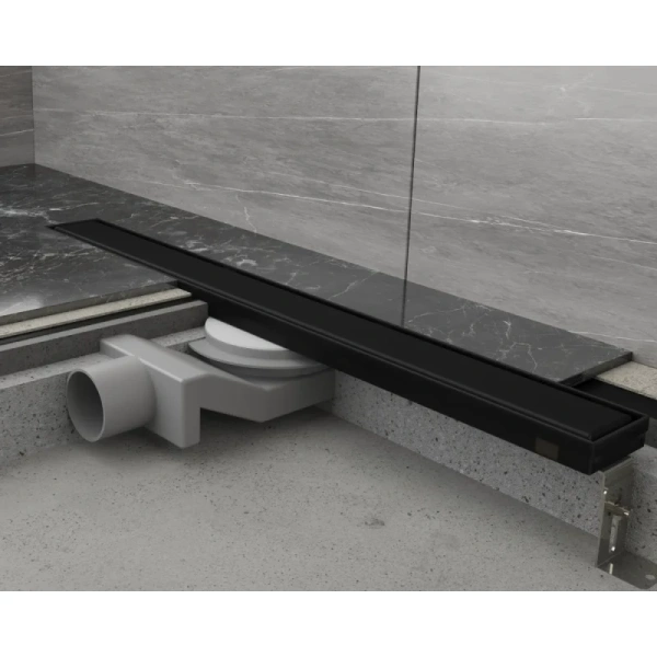душевой трап (лоток) plumberia selection linear psl100no 100 см, с решеткой, 2 в 1 под плитку, черный матовый