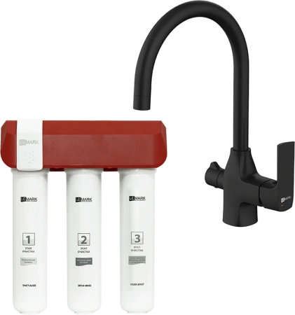 Смеситель для кухни Lemark Ursus LM7261BL086 черный, с фильтром Optima