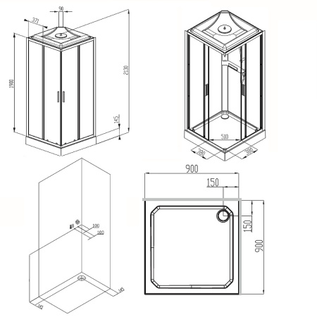 душевая кабина am.pm gem 90х90 w90c-403-090mt без гидромассажа