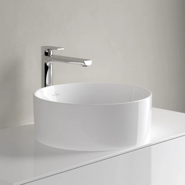 раковина villeroy & boch collaro 4a1840r1 накладная, ø40 см, альпийский белый с покрытием ceramicplus