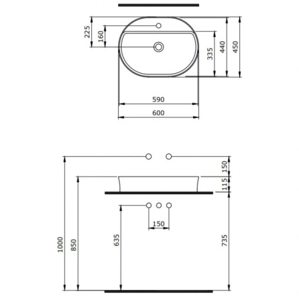 раковина 60x45 см berges ego sl 182016