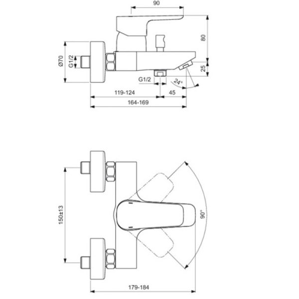 смеситель для ванны с душем ideal standard ceraplan iii b0718aa