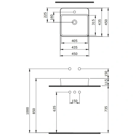 раковина 45x45 см berges ego sl 182014