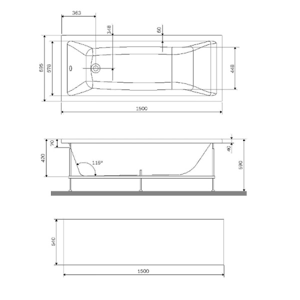 панель фронтальная 150 см am.pm gem w93a-150-070w-p