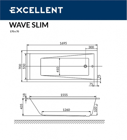 акриловая ванна excellent wave slim 170x70 "soft" цвет золото