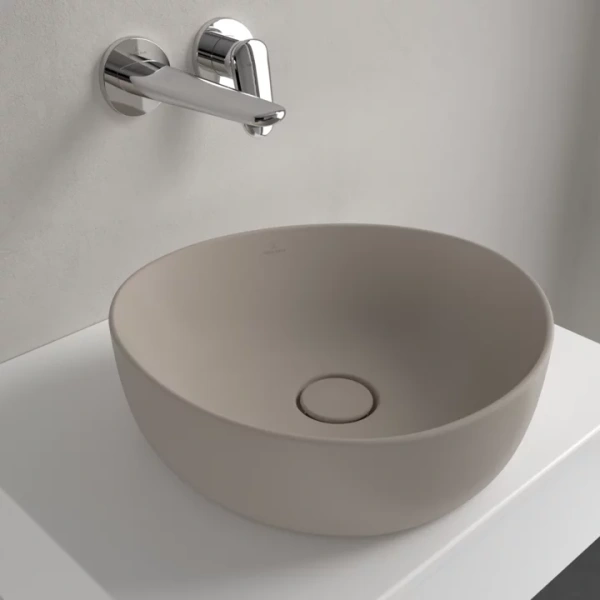 раковина villeroy & boch antao 4a7240am накладная, 40x39.5 см, almond с покрытием ceramicplus