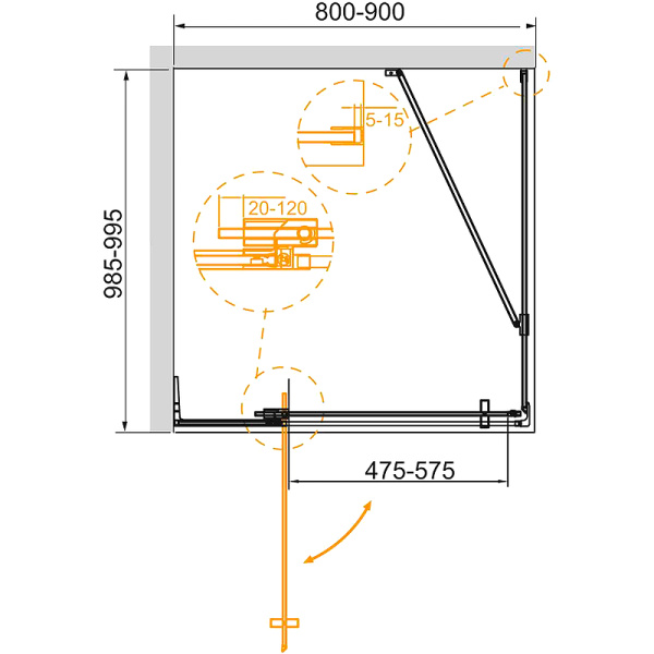 душевой уголок cezares slider 90x100 slider-ah-1-100-80/90-br-cr профиль хром стекло бронзовое