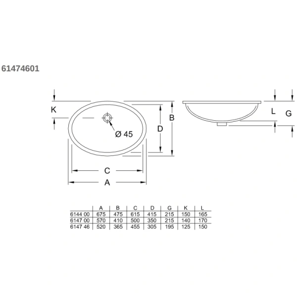 раковина встраиваемая 45.5 см, villeroy & boch evana 6147 46 01 , белая