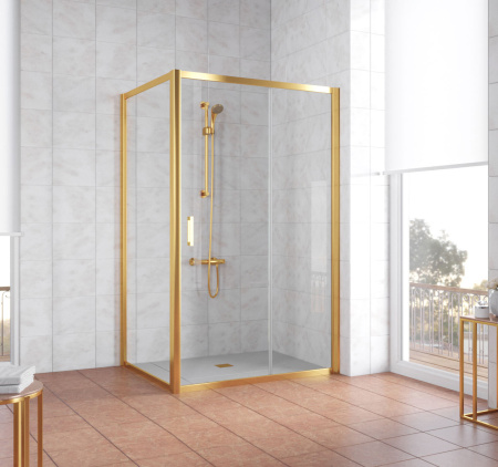 душевой уголок vegas glass zp+zpv 130*90 09 01 профиль золото, стекло, стекло прозрачное