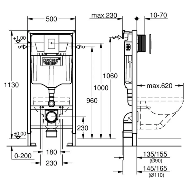 инсталляция для унитаза grohe rapid sl 38775001 с кнопкой смыва, хром