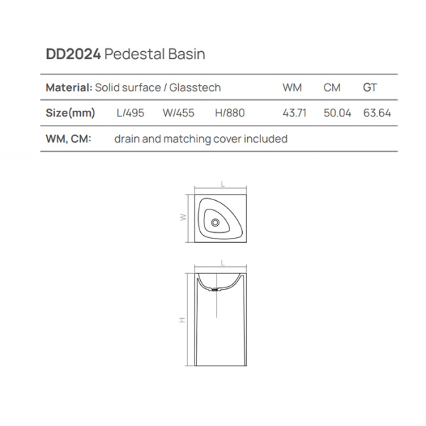 раковина dea design pedestal basin dd2024 495 r4 напольная, без отв., glasstech, прозрачная смола, 49х45хh88см, , smoky black