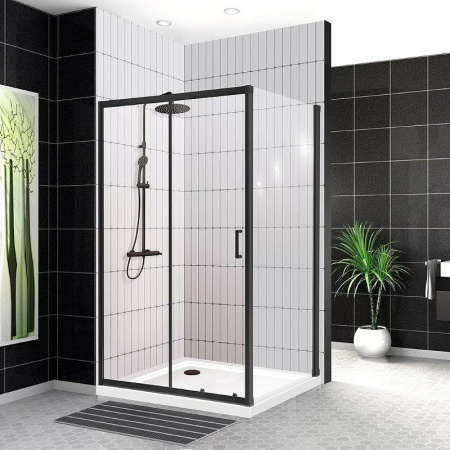 душевой уголок belbagno uno 120×80 uno-195-ah-1-120/80-c-nero профиль черный матовый, стекло прозрачное