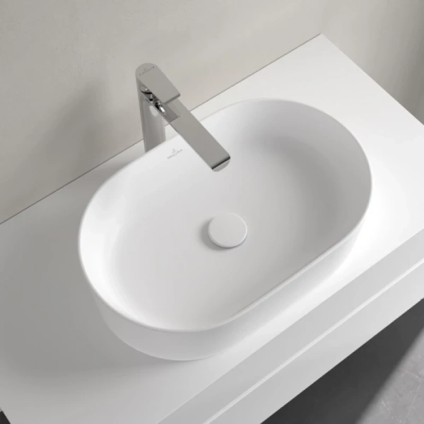 раковина villeroy & boch collaro 4a1956rw накладная, 56x36 см, stone white (белый матовый) с покрытием ceramicplus