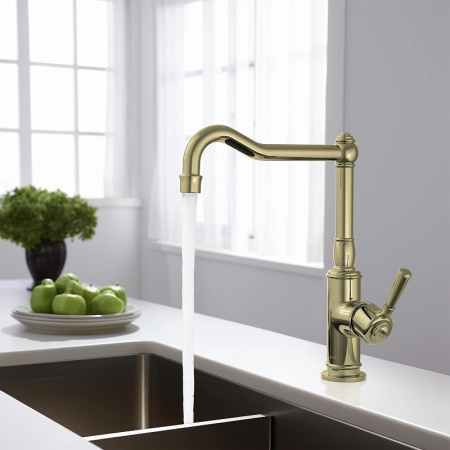 смеситель для кухни aquatek классик aq1580pg, цвет полированное золото.