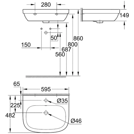 раковина 59,5x48,2 см grohe euro ceramic 39335000