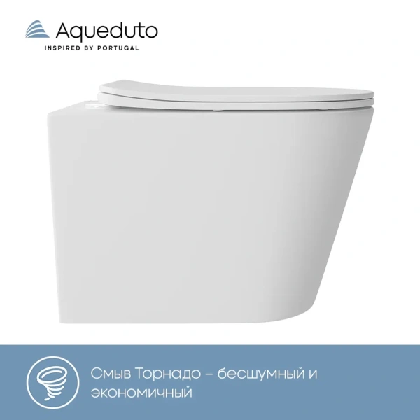 унитаз подвесной aqueduto cone plus cont0220 безободковый, tornado, с сиденьем микролифт, белый матовый