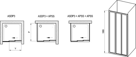 душевая дверь ravak supernova asdp3-100 00va03r2z1 профиль черный, стекло прозрачное