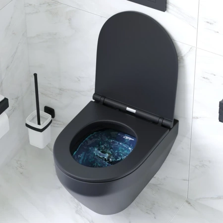 унитаз am.pm spirit v2.0 c701700mbsc подвесной, безободковый, с сиденьем микролифт, черный матовый