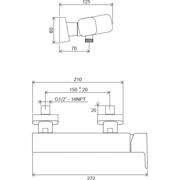 смеситель для душа ravak 10° free black-td f 032.20/150 x070153 черный матовый