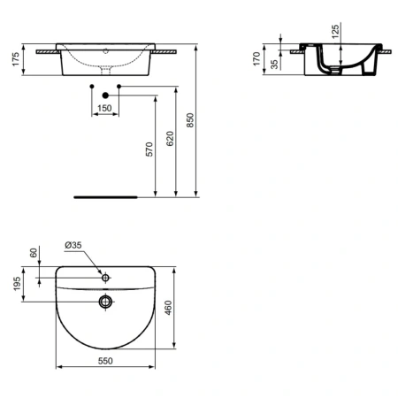 раковина встраиваемая ideal standard connect 55 см (e797801)