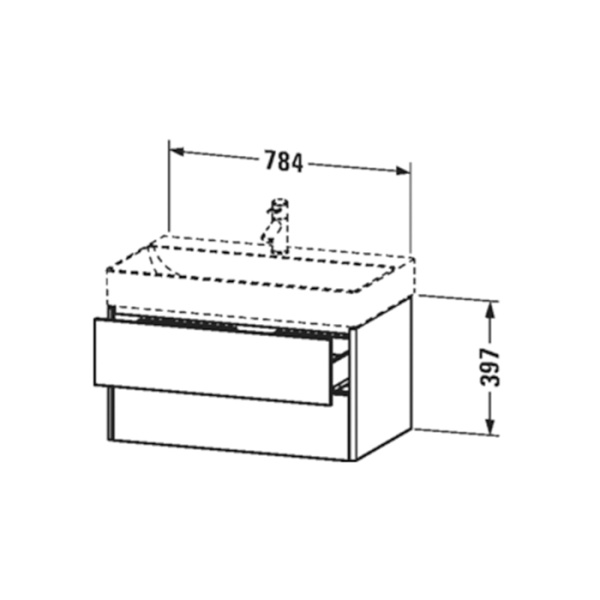 duravit xsquare тумба подвесная под раковину # 235380 (раковина слева), 2 ящика, 397x784x460мм, белая глянцевый