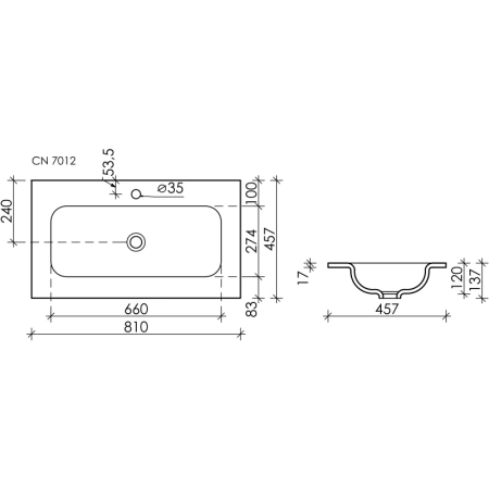 раковина ceramicanova element cn7012 встраиваемая, сверху, 81х45.7 см, белая