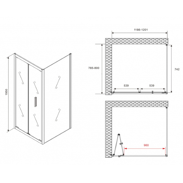 душевой уголок abber sonnenstrand 120×80 ag07120b-s80b профиль черный, стекло прозрачное