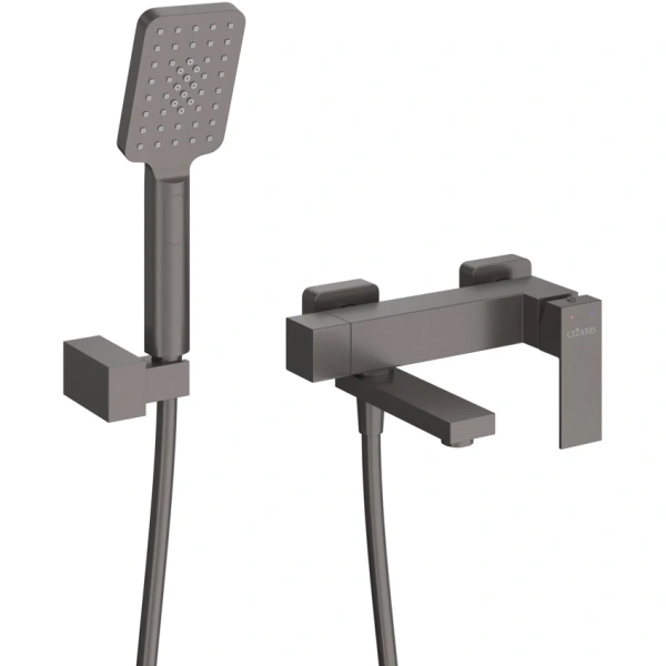 смеситель для ванны cezares slider slider-vd-gm с душевым гарнитуром, оружейная сталь