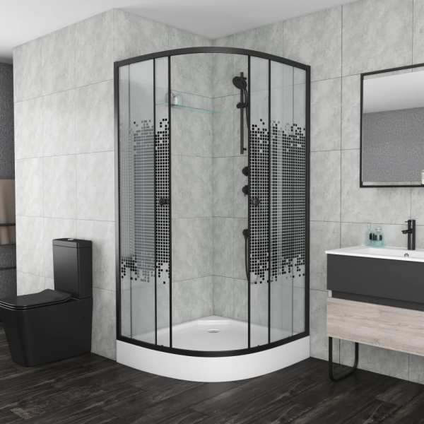 душевой уголок niagara eco 80×80 ng-003-14 black профиль черный, стекло с рисунком
