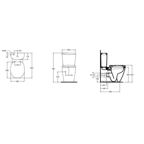 унитаз приставной ideal standard connect e039701 без бачка и сиденья
