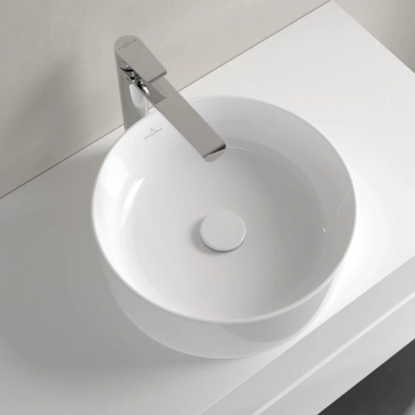 раковина villeroy & boch collaro 4a1840r1 накладная, ø40 см, альпийский белый с покрытием ceramicplus
