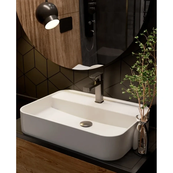 смеситель для раковины aquame parma aqm6610gm без донного клапана, оружейная сталь