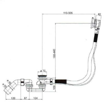 слив-перелив для ванны villeroy&boch u90960461, удлиненный, белый/хром