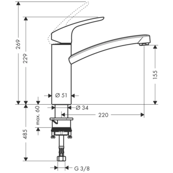смеситель для кухни hansgrohe focus m41 31806000, хром
