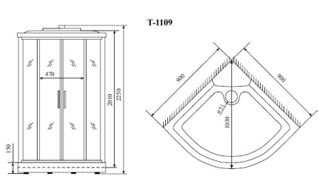 душевая кабина timo standart silver fabric t-6609sf 90х90