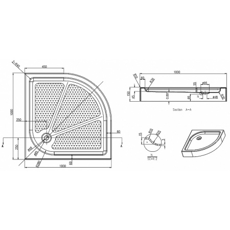 душевой поддон azario 100×100 p210 r/l белый