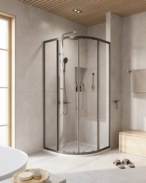 душевой уголок cezares relax-304 100x100 relax-304-r-2-100-c-gm профиль оружейная сталь стекло прозрачное