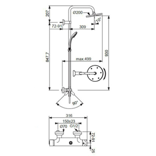 душевая стойка ideal standard idealrain eco b1098aa для душа
