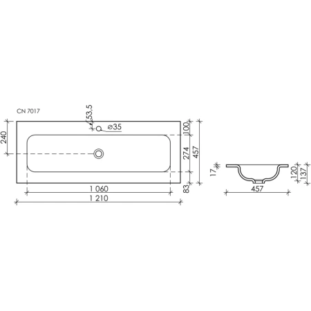 раковина ceramicanova element cn7017 накладная 121х45.7 см, белая