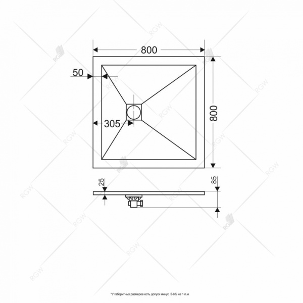 душевой поддон из искусственного камня rgw stt st-0088g 80×80x2,5 графит