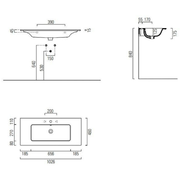 раковина gsi pura 8886111 подвесная, 102.6x46 см, bianco lucido (белый глянец)