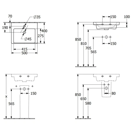 раковина 50x40 см villeroy & boch subway 3.0 4370ff01